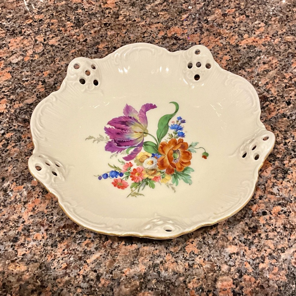 Classic Rose Pierced Edge Dish Rosenthal Group Antique Made in Germany Perfect